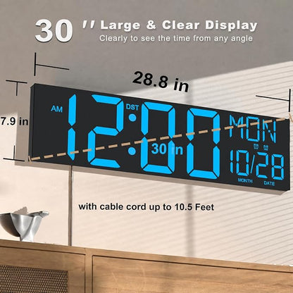 JALL 30" Giant Digital Wall Clock, Extra Large LED Clock with Remote, Huge Wall Clock with Jumbo Numbers for Living Room, Gym, Blue