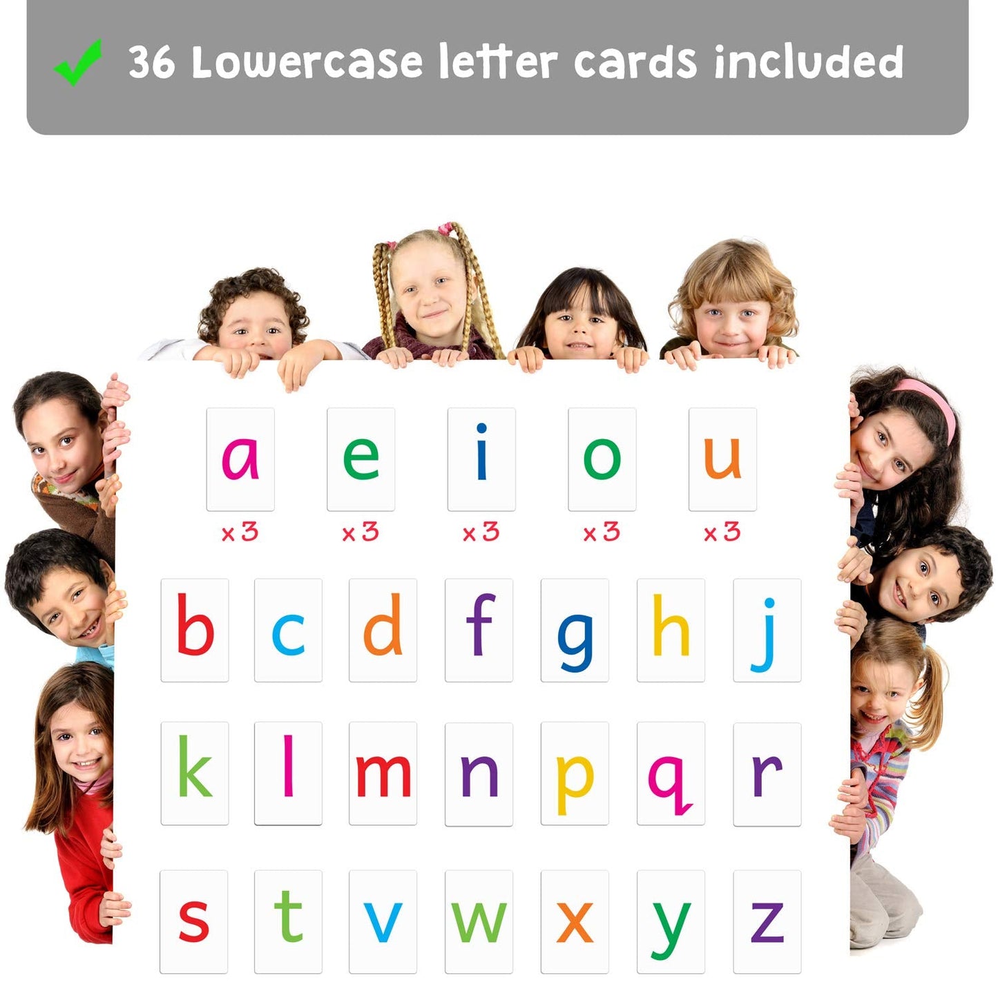 Attractivia Magnetic Big Alphabet ABC Flash Cards - 36 Sturdy Lowercase Large Letters(3 Sets of Vowels) - for Classroom Teachers, Homeschool, ESL, Kids and Adults