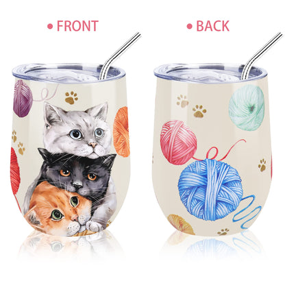 NymphFable 12oz Cat Cup Wine Tumbler With Straw and Lid Stainless Steel Travel Mug Insulated Double Wall