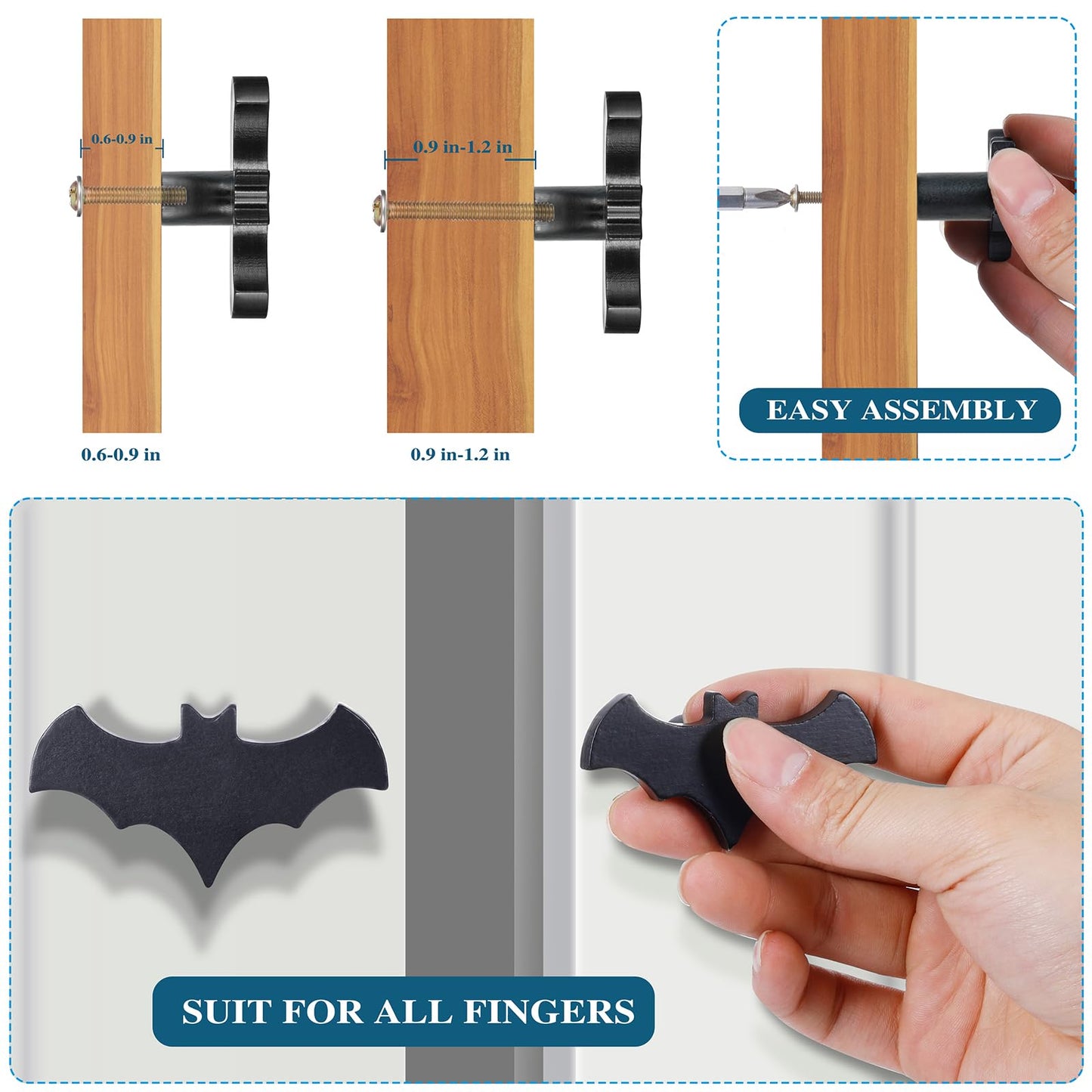 Gothvanity Gothic Bat Cabinet Knobs 8 Pack - Black Gothic Decor Handles for Kitchen Cabinet, Drawer, Dresser & Cupboard, Wooden 2.6x1.3 Inches