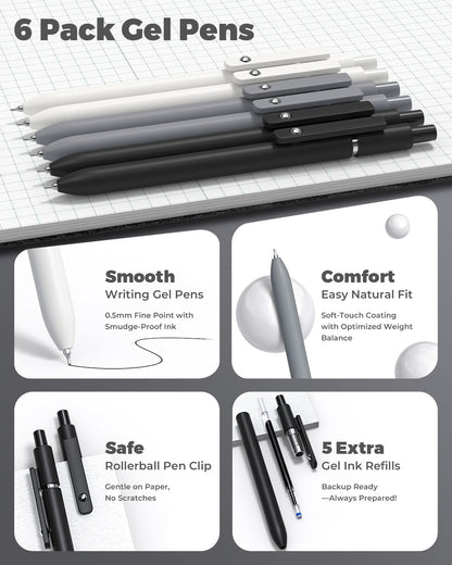 Four Candies 45 PCS Stationery Set with Pen Case, College Supplies and Nursing Student Essentials, 12 Pastel Highlighters, 6 Black Gel Pens, 6 Mechanical Pencils, Black