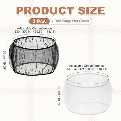 Bird Cage Seed Catcher, Bird Cage Net Cover Seeds Guard, Universal Birdcage Accessories, Black/White, Circumference 90.6"-118.1", Height 19.7" for Parrot Cockatiel Enclosures