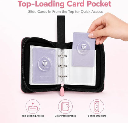 1 Pocket Card Binder with Zipper, 100 Pockets Mini Trading Card Album, Premium PU Leather Single Card Binder, Small Display Folder for TCG & Sports Cards