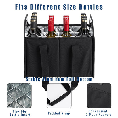 LUILANC Bottle Wine Carrier Collapsible 12 Bottle Storage Box Reusable Portable Carrier Case for Tote Bag Moving, Vacation Caddy Grocery Shopping Wine Tasting Access