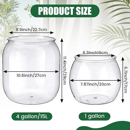 2 Pcs 4 Gallon & 1 Gallon Plastic Fish Bowl Large Round Clear Betta Aquarium Fish Tank Shatterproof Goldfish Bowl Hydroponic Planter Multi-use Container for Terrarium Flower Vase Centerpiece