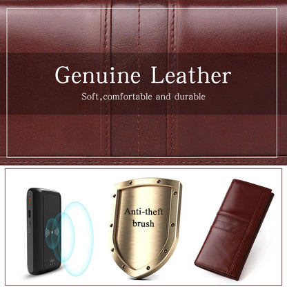 FREYAMIRA RFID Blocking Wallets for Women Leather Long Ladies Wallet Bifold Womens Wallet with Coin Pocket ID Window,Coffee
