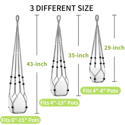 IDEEEPAN Macrame Plant Hanger - Fits 4 to 15 inches Pots for Indoor Outdoor, 43"/35"/29" Different Sizes Set, Gray (POTS NOT Included)