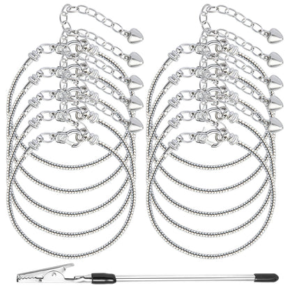 10PCS Snake Chain Charm Bracelet with Bracelet Helper Adjustable Snake Bracelet Chains with Lobster Clasp Extender Chain for Women DIY Jewelry Making Supplies