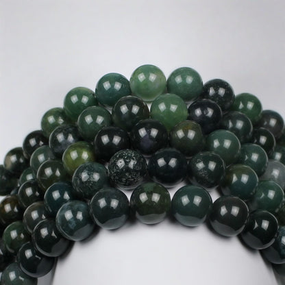 MJDCB Natural Moss Agate Round Crystal Energy Stone Beads Healing Power for Jewelry Making (4mm)