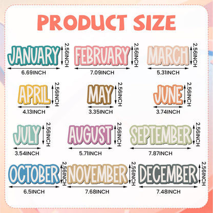 LemonSecret 12 Pcs Magnetic Monthly Headliners Months of The Year Bulletin Board Set whiteboard Calendar Month Headers for Classroom Decoration(Boho)