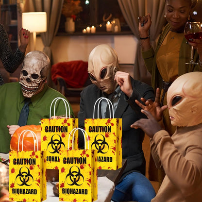TaoBary 24 Pcs Halloween Biohazard Treat Bags Halloween Paper Gift Bags with Handles Zombie Theme Horror Party Favors for Candy Goodie Snacks Holiday Party Supplies
