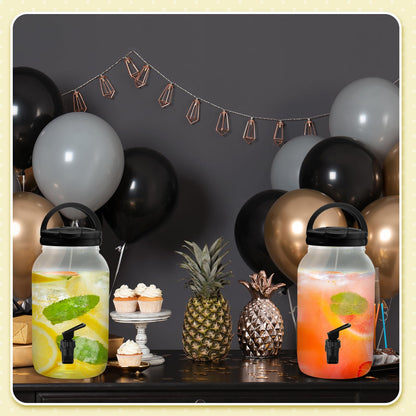 Tanlade 2 Pcs Plastic Drink Dispenser with Stand Beverage Dispenser with Sturdy Metal Base Juice Jar for Parties Lemonade Jar Spigot for Weddings Countertop Water, Each 1 Gallon(Black)