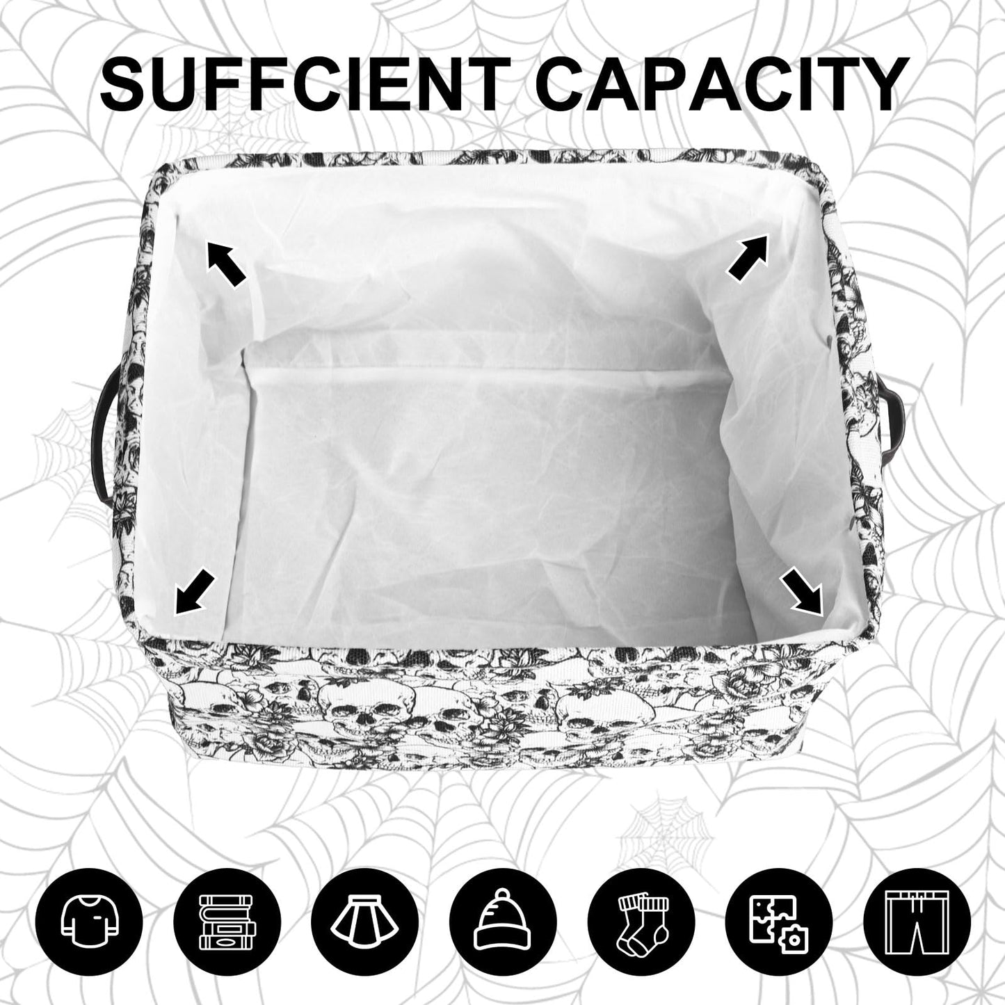 Whaline Halloween Storage Basket with Handles Skull Floral Cube Storage Bin Foldable Fabric Container Organizer Box for Home Office Dorm Closet Shelf Toy