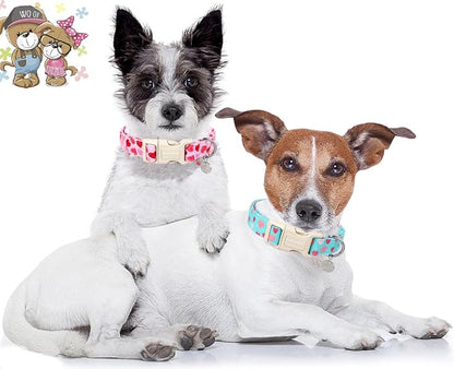 DOGWONG Valentine's Dog Collar - Blue Heart Adjustable Cotton Heart Dog Collar - Perfect for Small, Medium, Large Dogs