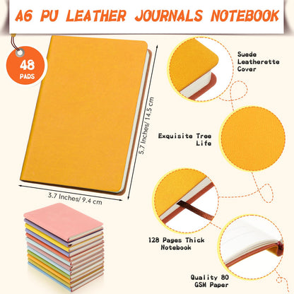 PerKoop 48 Pcs A6 PU Leather Journals Notebook Bulk Lined Journal Soft PU Leather Cover Ruled Writing Notebook for Home Office School Business 128 Pages 5.7 x 3.7 Inch (Pastel Color)