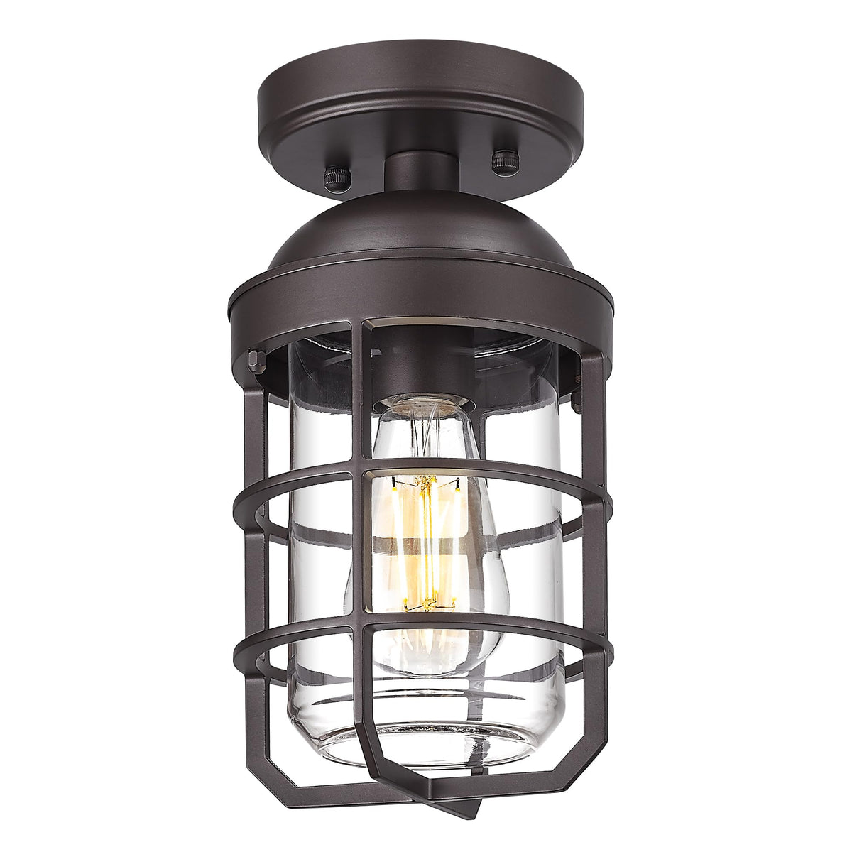 Emliviar Semi Flush Light Fixture, 11.1in, Oil Rubbed Bronze, Clear Tempered Glass Shade, Model GE255LF ORB, Medium - 1 Pack