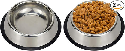 Stainless Steel Dog Bowls, Food and Water Non Slip Anti Skid Stackable Pet Puppy Dishes for Small, Medium and Large Dogs (2 Pack)