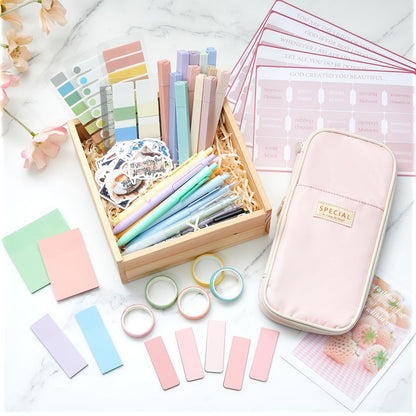 98 Pcs Bible Study Supplies, Bible Journaling Kit for Women, Aesthetic Study Kit with Pencil Case Book Annotation Aesthetic Highlighters Notes Gel Pens for Office Christian Gifts Christmas(Pink)