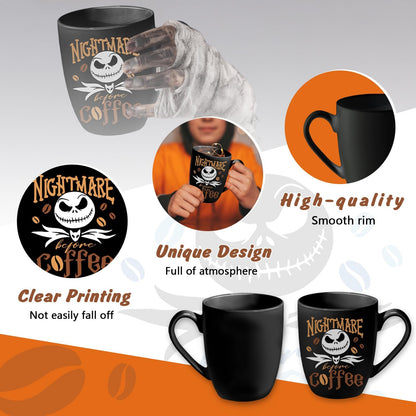 Pycat Jack Ceramic Black Coffee Mug Gifts, Nightmare Before Coffee Tea Cup with Handle, Halloween Christmas Holiday Gifts for Friends Women Men Novelty Funny Drink Mugs 13 oz