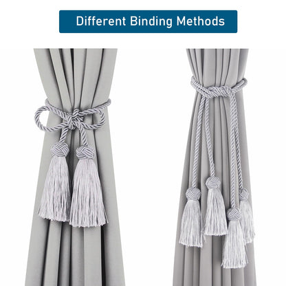 Porlau Elegant Curtain Tiebacks Rope Decorative Curtain Tie Backs for Drapes Hand Woven Window Treatment Holdbacks with Tassel, Grey 6pack
