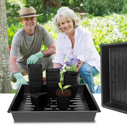 RooTrimmer 3.15 inch (8CM) Square Nursery Pots 100 pcs, Sturdy Seedlings Trays 5 Pcs, Seeds Starter Germination Tray, Microgreening Planter Nursery Propagation 5 Sets