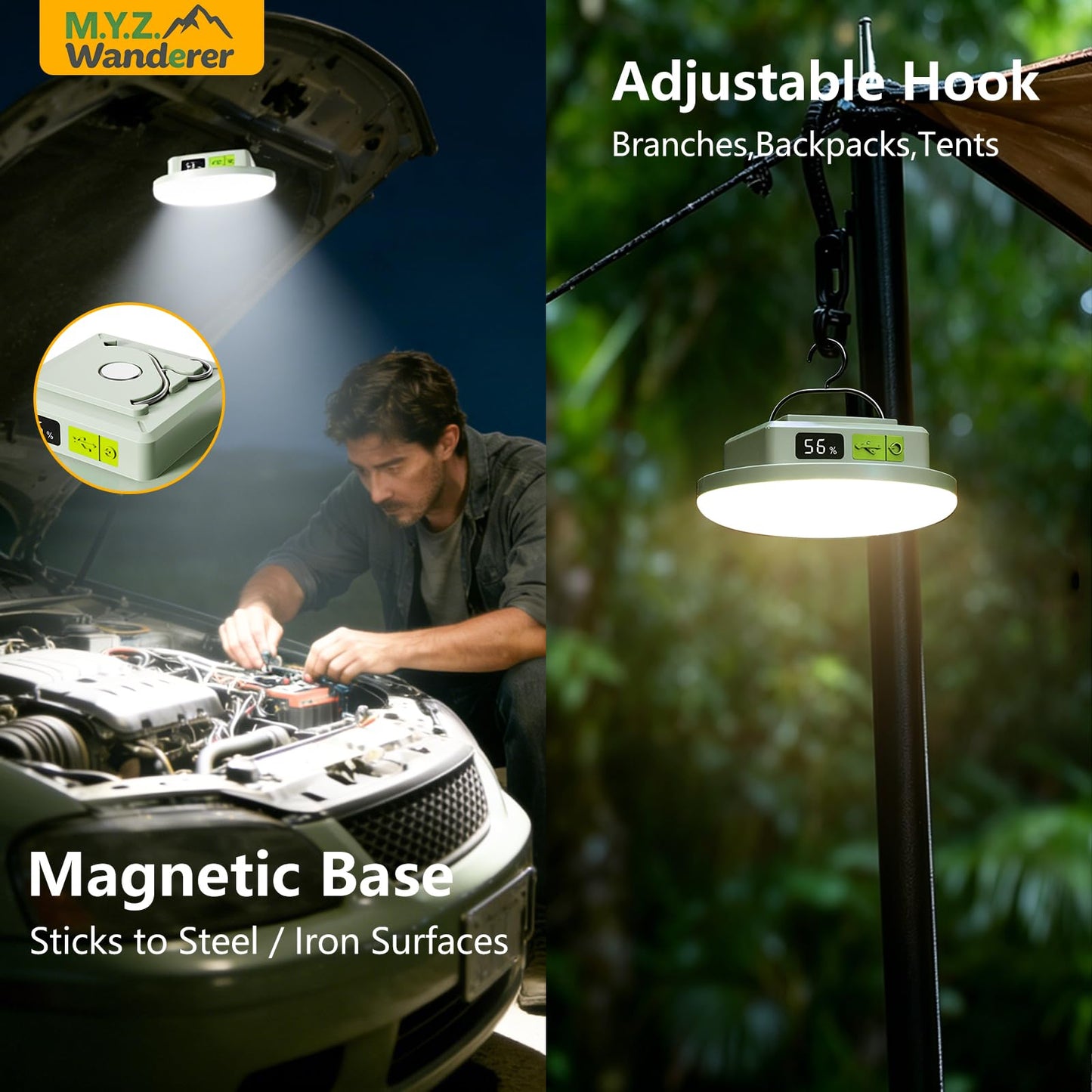 Tent Lights & Canopy Lights, Camping Lantern/Lamp, Rechargeable LED Camping Light, 4500LM 4 Modes Dimmable, 7200mAh Magnet Flashlight for Emergency & Power Outages, Battery Powered Outdoor Lights