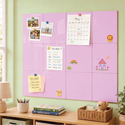 Comix Magnetic Board, 12 Pack Magnetic Whiteboard for wall, 11.8 x 11.8 Inches Dry Erase Board for Kids, Students, White Board Dry Erase Set for Fridge, Office and Home, Pink