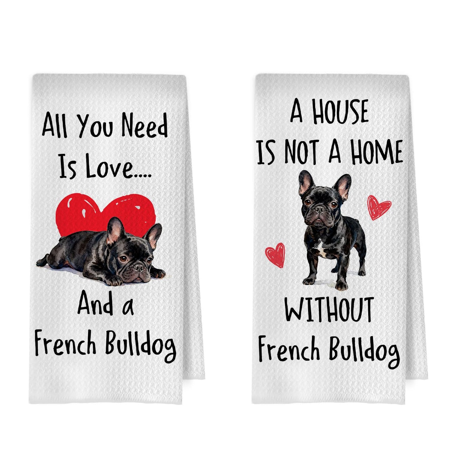 XIVENHAVM French Bulldog Kitchen Towels Set - French Bulldog Gifts for Women Decorative Waffle Dish Towels, Funny Frenchie Gift Hand Towels, Hostess Gifts Tea Towel, 16x24 Inch Set of 2
