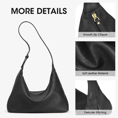 Kattee Meduim Leather Hobo Bags for Women, Soft Genuine Leather Crossbody Handbags Shoulder Purse for Work Casual, Black