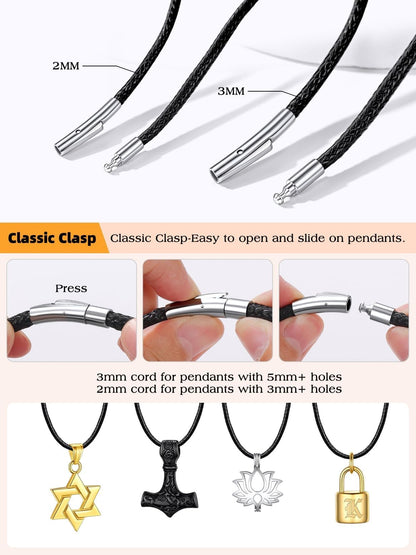Bestyle Brown Leather Necklace for Men Women,Waterproof Wax Woven Rope Chain with Stainless Steel Clasp, 2MM Leather Cord Necklace for Pendants 16"