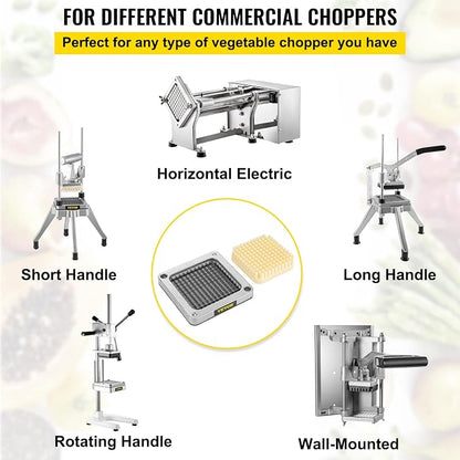 VEVOR Replacement Chopper Blade, 1/4 inch, 3 PCS French Fry Blade Assembly with 6 Extra Knives, Stainless Steel Dicer Parts and Push Block for Cutting Potatoes Carrots Onions Cucumbers Mushrooms