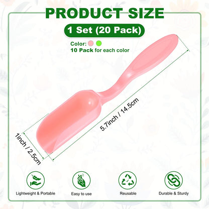 M METERXITY 20-Pack Mini Gardening Shovel Spoons, Plastic Garden Soil Scoops for Cultivation Digging Transplanting/Flower Planting/Plant Succulent, Colorful Small Gardening Tools [Pink, Green]