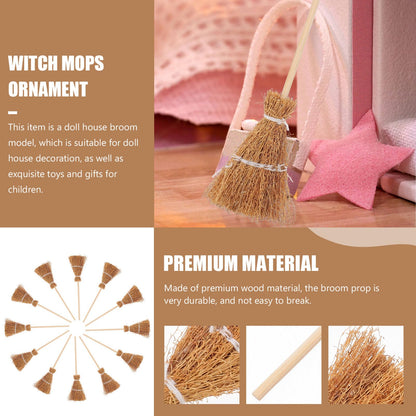 Mini Witch Broom Hanging Decoration 5.5 Inch Straw Broomstick Ornament for Halloween and Christmas Dollhouse Accessories