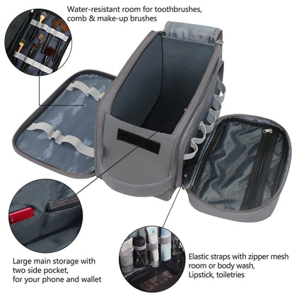 Buruis Extra Large Toiletry Bag for Men, Travel Toiletry Organizer Dopp Kit Water-resistant Shaving Bags, PU Leather Cosmetic Bathroom Shower Bag for Toiletries, Grooming, Accessories (Grey)