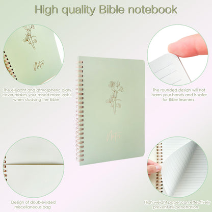 J6&H6 170Pcs Complete Bible Study Supplies Journaling Kit with Tabs, Highlighters and Color Pens, Notebook,Stickers & More Bible Accessories Set for Women, Beginner Christian Gifts(Green)