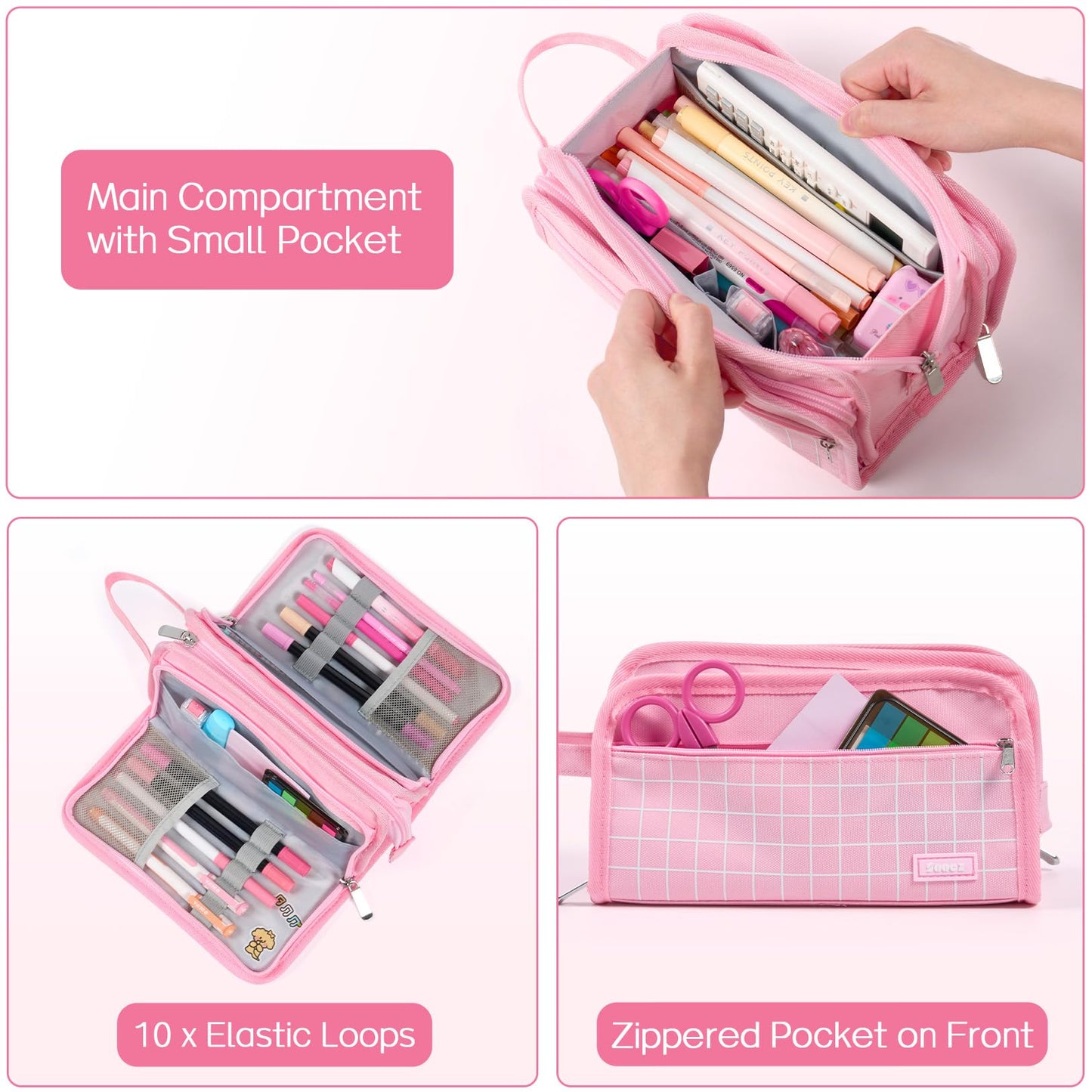 Sooez Large Pencil Case, Big Capacity Pencil Pouch Pen Bag with 3 Compartment, Portable Canvas Stationery Organizer with Zipper, Cute Aesthetic School Supplies for Teen Girls, Army Green