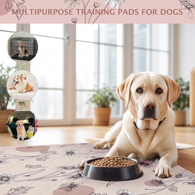 IEUUMLER Washable Pee Pads for Dogs, 2 Pack Non-Slip & Waterproof Whelping Pad, Reusable Puppy Potty Training With Fast Absorbent for Playpen EU007 (Pink Daisy, 30"X34"-2pcs)