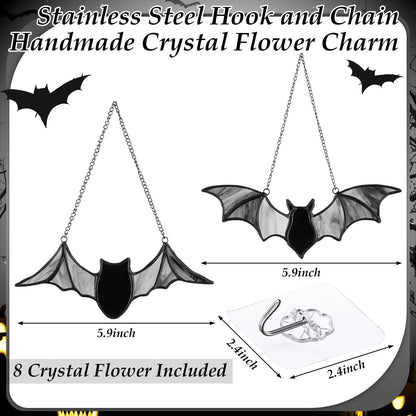 Yalikop 2 Pcs Bat Suncatcher Decoration Bat Stained Glass Window Hangings Sun Catcher for Craft Office Party Home Decor Gifts Windows Home Garden Decor