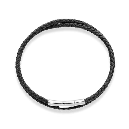 Miabella Genuine Italian Double Wrap Braided Leather Bracelet for Men Women, Stainless Steel Clasp, Made in Italy (Black, Small - 7" Length)