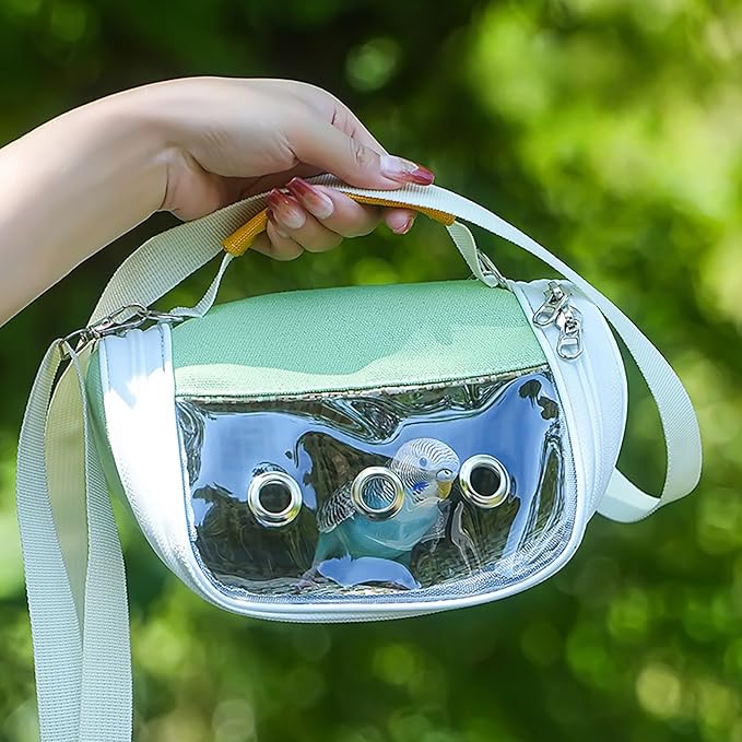 Bird Travel Cage Carrier with Clear Window – Lightweight Foldable Parrot Backpack, Breathable Portable Small Bird Travel Bag with Side Pockets and Perch(Blue)