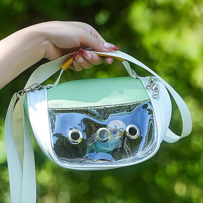 Bird Travel Cage Carrier with Clear Window – Lightweight Foldable Parrot Backpack, Breathable Portable Small Bird Travel Bag with Side Pockets and Perch(Green)