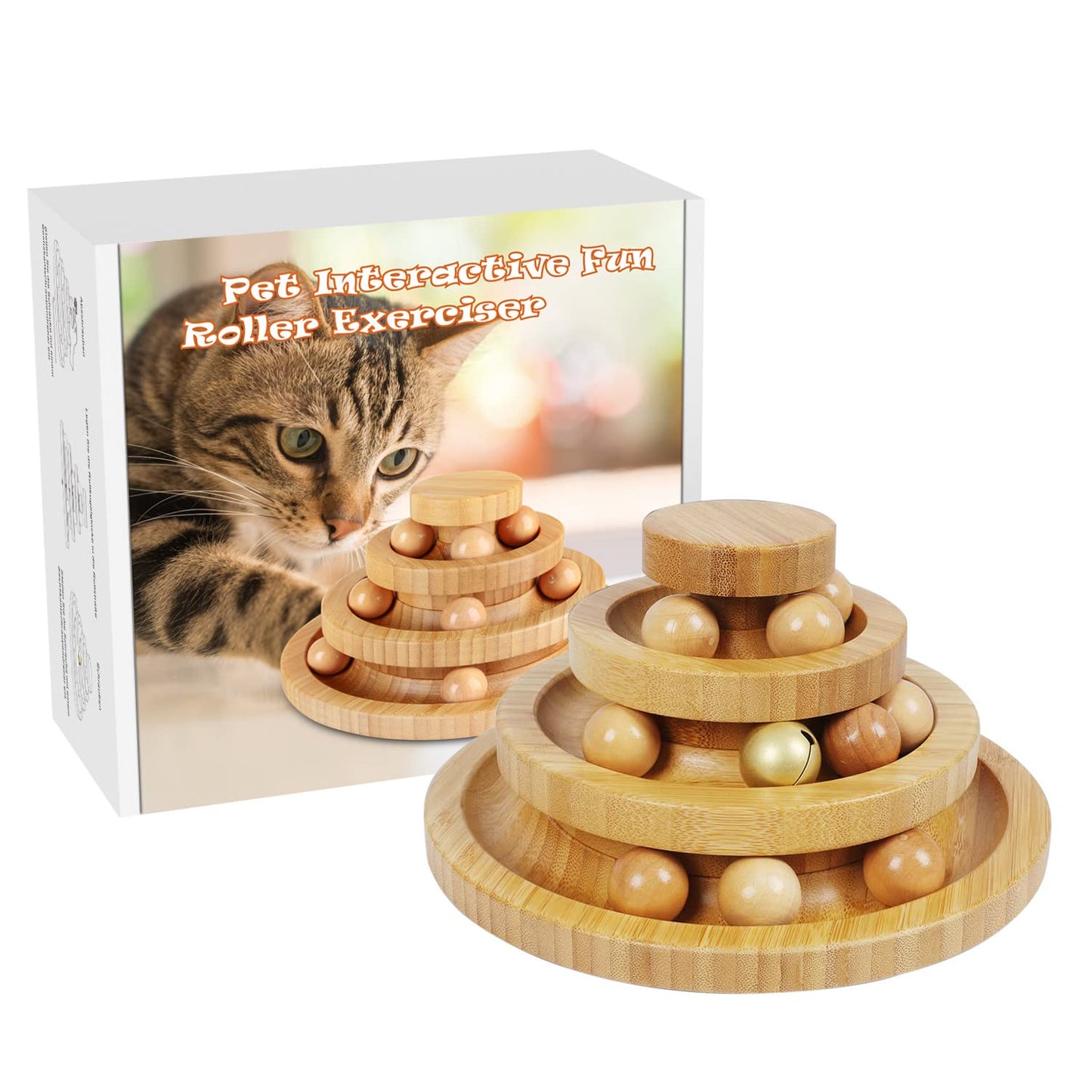 DoogCat Cat Ball Track Toy,Kitty Toys Roller,3-Level Ball Tower with 9 Removable Balls,Interactive Cat Toy, DIY Circle Fun Toy for Kitten Mental Physical Exercise - Medium Size