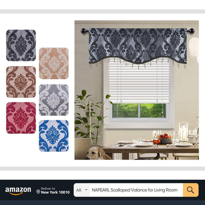 NAPEARL Halloween Black Waterfall Valance for Windows Luxury Gothic Valance Curtains for Living Room, Bedroom, Dining Room, Bay Window, Jacquard Damask Window Jabot and Cascade Curtains, 61-Inch Wide