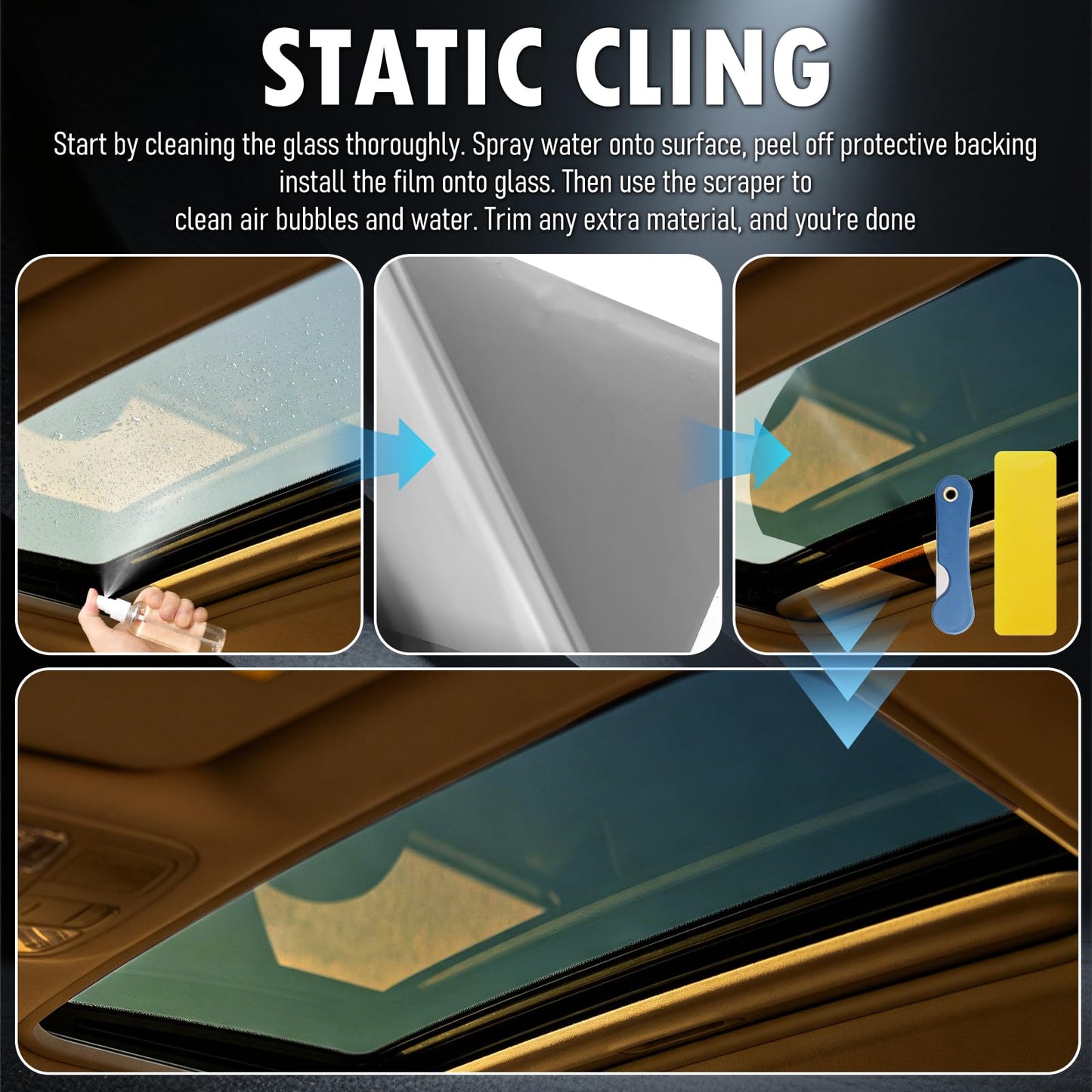 35.43×17.32 Inch Car Sunroof Film,Static Cling Car Window Tint Film Kit as Privacy Films for Sun & Heat Protection,Professional Cars Tints for Window Cars Interior Accessories