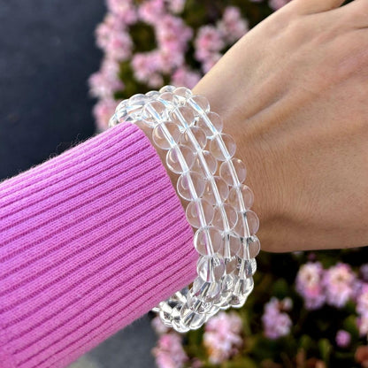Adabele Real Natural Grade A Clear Crystal White Quartz Bracelet 7.5 inch Stretch Gemstone Beaded Bracelet Chakra Healing Crystal Stone Jewelry Energy Quartz Rock GB8-B15