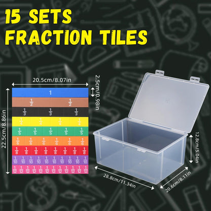 Sayglossy 15 Sets Fraction Tiles Fraction Manipulatives for Preschool Elementary School Educational Math Learning Manipulatives for Teacher Bulk with Storage Box