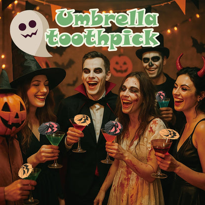 140 Pcs Halloween Pumpkin Cocktail Umbrella Picks - Spooky Fun Drink Stirrers, Fruit Cupcake Toppers for Festive Parties & Decorations (Red-Black)