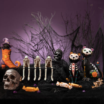 Newman House Studio Halloween Statues No-Evil Skeleton Collectible-Figurines - Realistic Skull Decorations See Speak Hear No Evil Home Decor Set of 3, 2.3L x 4W x 4.3H inch