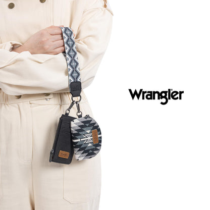 Wrangler Western Aztec Keychain Wristlet Wallets for Women Dual Pouch Wristlet Portable Credit Card Holder Wallet with Zipper Pocket WG2213-W0051BK
