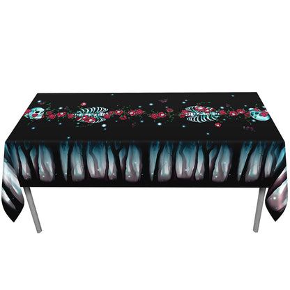Cheerland Halloween Gothic Tablecloth Rose Skull Table Cloth Rose Skeleton Fabric Table Cover Black and Red Design for Halloween Weddings Summerween Birthday and Party Decor Supplies